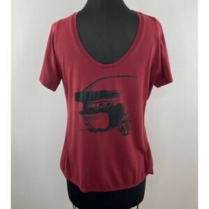 BMW Motorsport Red Black Graphic Tee Short Sleeve Scoop Neck Racing Car Womens L